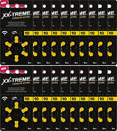 XX-Treme Longlife Extra Hörgerätebatterien Typ 10-120 Stück Hörgeräte Batterien konzipiert für höchste Leistung - Pack mit 20 Blistern à 6 Hörgerätebatterien – PR70 Farbcode gelb 1,45 Volt von XX-Treme