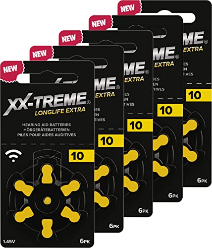 XX-Treme Longlife Extra Hörgerätebatterien Typ 10-30 Stück Hörgeräte Batterien konzipiert für höchste Leistung – Pack mit 5 Blistern à 6 Hörgerätebatterien – PR70 Farbcode gelb 1,45 Volt XX-Treme Longlife Extra Hörgerätebatterien Typ 10-30 Stück Hörgeräte Batterien konzipiert für höchste Leistung – Pack mit 5 Blistern à 6 Hörgerätebatterien – PR70 Farbcode gelb 1,45 Volt von XX-Treme