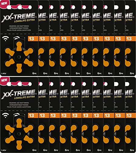 XX-Treme Longlife Extra Hörgerätebatterien Typ 13-120 Stück Hörgeräte Batterien konzipiert für höchste Leistung - Pack mit 20 Blistern à 6 Hörgerätebatterien – PR48 Farbcode orange 1,45 Volt von XX-Treme