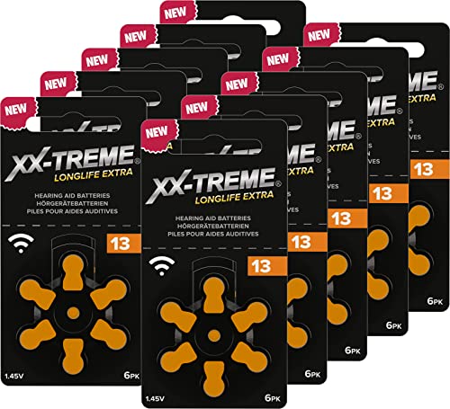 XX-Treme Longlife Extra Hörgerätebatterien Typ 13-60 Stück Hörgeräte Batterien konzipiert für höchste Leistung - Pack mit 10 Blistern à 6 Hörgerätebatterien – PR48 Farbcode orange 1,45 Volt XX-Treme Longlife Extra Hörgerätebatterien Typ 13-60 Stück Hörgeräte Batterien konzipiert für höchste Leistung - Pack mit 10 Blistern à 6 Hörgerätebatterien – PR48 Farbcode orange 1,45 Volt von XX-Treme