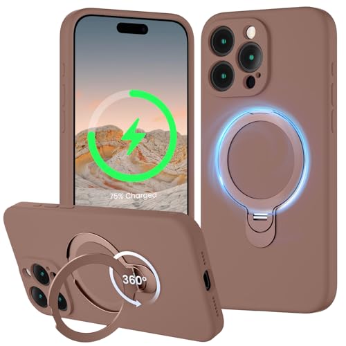 XXDD Entworfen für iPhone 15 Pro Max Hülle mit 360° drehbarem Magnetständer, [Kompatibel mit Magsafe] [Militärschutz], schlanke Vollkameraschutz-Flüssigsilikon-Hülle, 6,7 Zoll, Hellbraun von XXDD