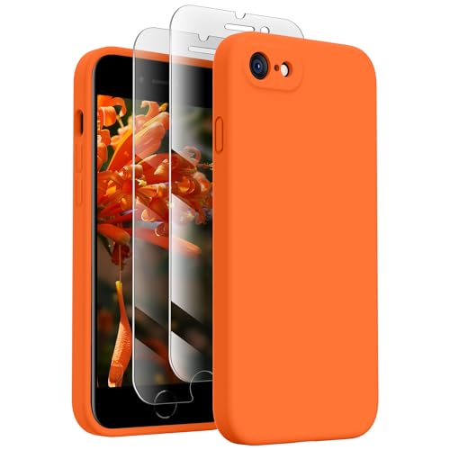 XXDD Entworfen für iPhone SE 2022/2020, iPhone 7 8, gerade Kanten, Kameraschutz, Silikon mit [2 Displayschutzfolien], weiches, kratzfestes Mikrofaserfutter, 11,9 cm, Neonorange von XXDD