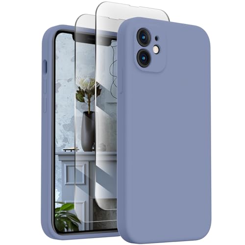 XXDD Schutzhülle für iPhone 11, gerade Kanten, Kameraschutz, stoßfest, mit 2 Displayschutzfolien, weiches kratzfestes Mikrofaserfutter, 15,5 cm, Lavendelgrau von XXDD