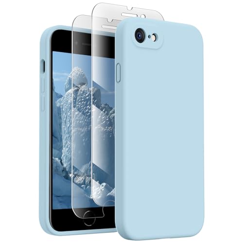 XXDD Entworfen für iPhone SE 2022/2020, iPhone 7/8 Hülle [gerade Kanten] [Kameraschutz] Silikon mit 2 x Displayschutzfolien, weiches kratzfestes Mikrofaserfutter, 11,9 cm, Himmelblau von XXDD