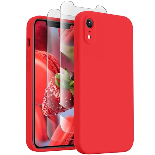 XXDD Schutzhülle für iPhone XR, quadratische Kanten, Kameraschutz, stoßfest, mit 2 Displayschutzfolien, weiches kratzfestes Mikrofaserfutter, 15,5 cm (6,1 Zoll), Rot von XXDD
