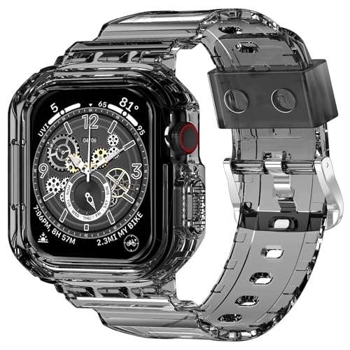 XYF Kompatibel mit kristallklaren Apple Watch-Bändern, 45 mm, 44 mm, 42 mm, 41 mm, 40 mm, 38 mm, 49 mm, Bumper-Schutzhülle für Herren und Damen, Jelly Case Band für iWatch Ultra 2/1 Series 9 8 7 SE/6 von XYF