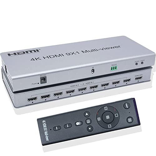 HDMI Multi-Switcher 8 x 1,4 K HDMI 9 x 1 Quad Multi-Viewer HDMI 9-in-1 Ausgang mit unterbrechungsfreier Umschaltung IR Steuerung HDMI Splitter für Kameras PC (9X1) von XYKJOBC