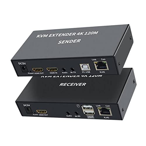 KVM EXTENDER 4K 120M EMPFÄNGER, 4K HDMI KVM Extender über Cat5e/6 Ethernet-Kabel 120M HDMI USB Extender Video Audio Sender Empfänger Unterstützung Tastatur Maus von XYKJOBC