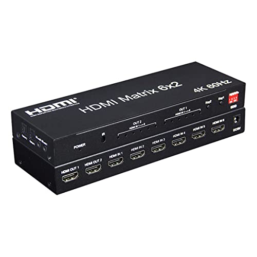 XYKJOBC 4K 60Hz 6x2 HDMI Matrix 6 IN 2 Out HDMI Splitter Switch 4x2 HDMI Matrix Audio Video Converter mit EDID für PC TV Dual Monitor (6x2 HDMI Matrix) von XYKJOBC