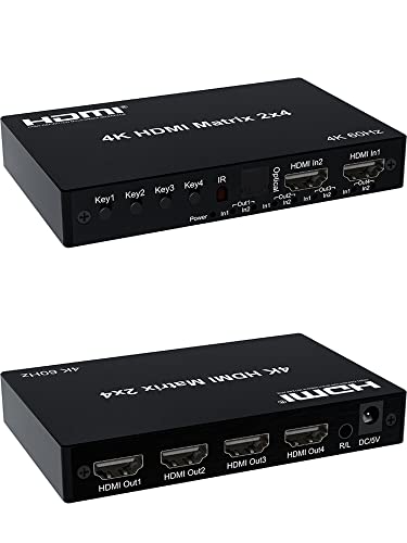XYKJOBC 4K HDMI Matrix 2x4,4K 60Hz HDMI Matrix 2x4 f?r Dolby HDMI Splitter Switch 2 In 4 Out 4K 60hz Matrix HDMI Switch mit Audio R/L f?r PC zu TV Monitor (2x4) von XYKJOBC