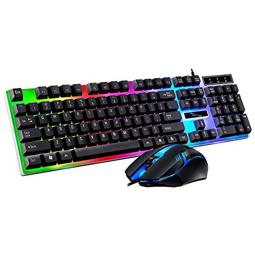 XYLXJ Tastatur, bunt, LED-beleuchtet, mit USB-Anschluss, kabelgebunden, Regenbogenfarben von XYLXJ