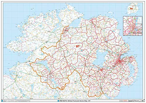 Belfast BT-Postleitzahl-Wandkarte, Papier von XYZ Maps
