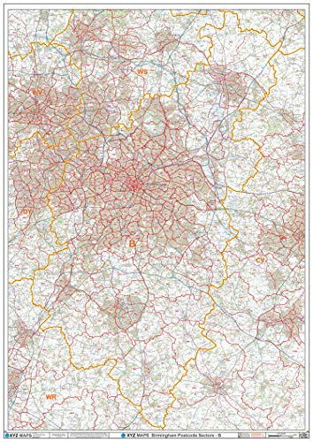 Birmingham – B – Postleitzahl-Wandkarte, kunststoffbeschichtet von XYZ Maps