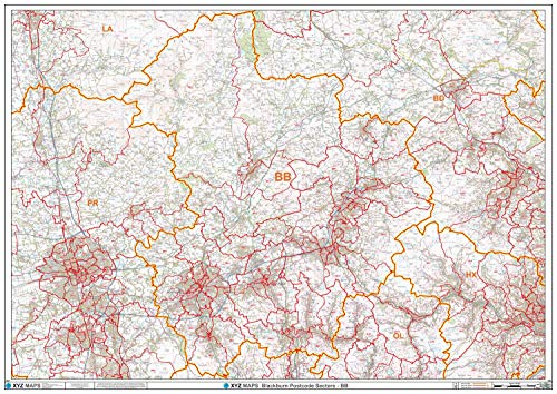 Blackburn BB, Postleitzahl, Wandkarte, Papier von XYZ Maps