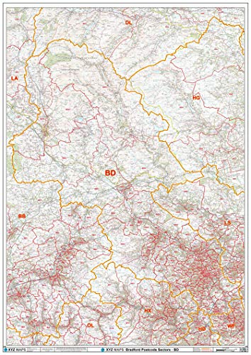 Bradford – BD – Postleitzahl-Wandkarte, 2A, kunststoffbeschichtet, 119 x 168 cm von XYZ Maps