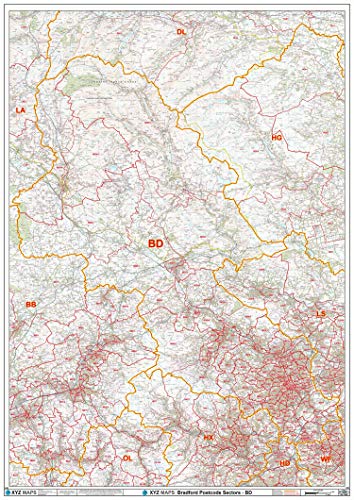 Bradford – BD – Postleitzahl Wandkarte – Papier von XYZ Maps