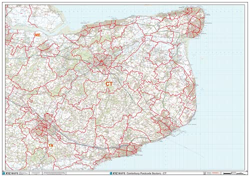 Canterbury – CT – Postleitzahl-Wandkarte, 2 A, kunststoffbeschichtet, 119 x 168 cm von XYZ Maps