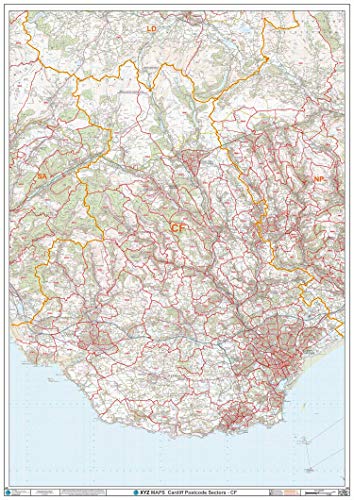 Cardiff CF-Wandkarte, Postleitzahl, Papier von XYZ Maps