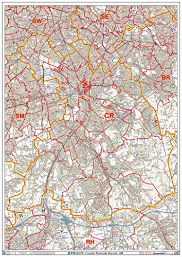 Croydon CR-Wandkarte, Postleitzahl, kunststoffbeschichtet von XYZ Maps
