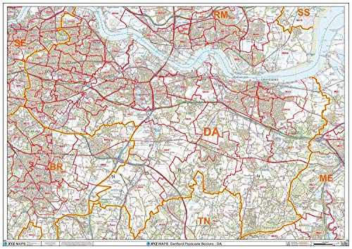 Dartford DA-Postleitzahl-Wandkarte, 2A, kunststoffbeschichtet, 119 x 168 cm von XYZ Maps