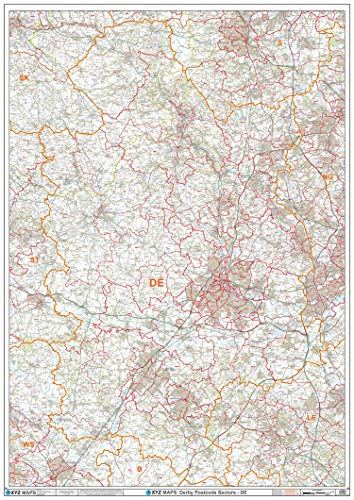 Derby Wandkarte, Postleitzahl, 2A, kunststoffbeschichtet, 119 x 168 cm von XYZ Maps