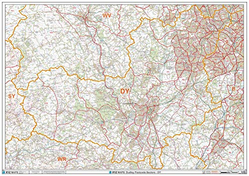 Dudley DY Postleitzahl-Wandkarte, kunststoffbeschichtet von XYZ Maps