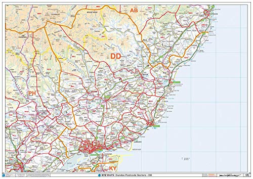 Dundee DD Wandkarte, Postleitzahl von XYZ Maps