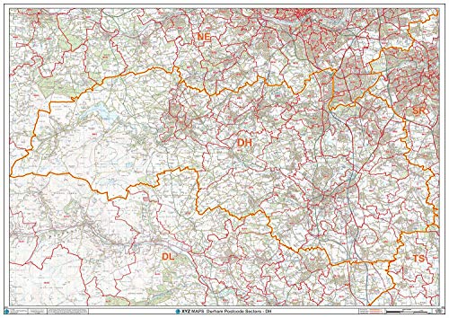 Durham – DH – Postleitzahl-Wandkarte, kunststoffbeschichtet von XYZ Maps