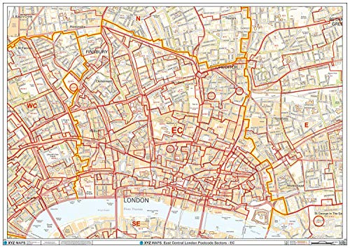 East City London Wandkarte, Postleitzahl, kunststoffbeschichtet von XYZ Maps