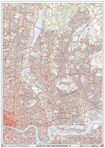 East London – E – Postleitzahl Wandkarte – kunststoffbeschichtet von XYZ Maps