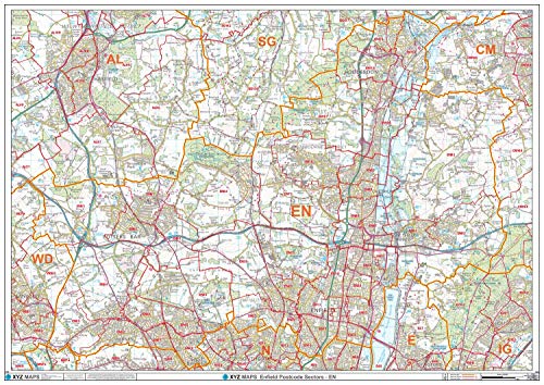 Enfield EN Postleitzahl-Wandkarte, Papier von XYZ Maps