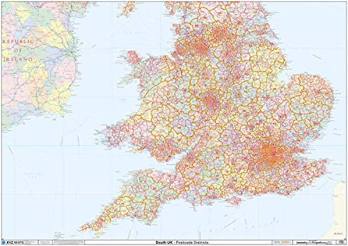 England & Wales – Postleitzahl District Wandkarte Papier von XYZ Maps