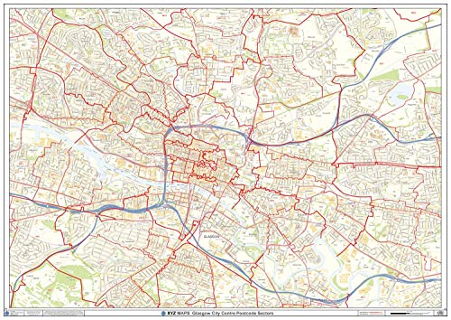 Glasgow City Centre Postleitzahl Sektoren Wandkarte (C5) – kunststoffbeschichtet von XYZ Maps
