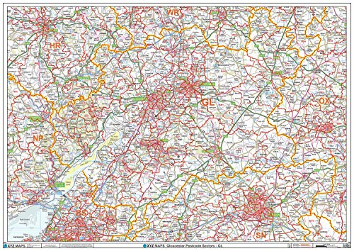 Gloucester – GL – Postleitzahl-Wandkarte, kunststoffbeschichtet von XYZ Maps