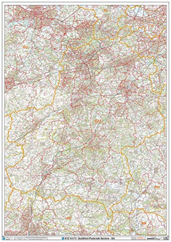 Guildford – GU – Postleitzahl-Wandkarte, kunststoffbeschichtet von XYZ Maps