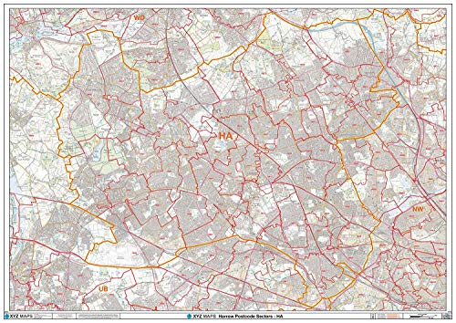 Harrow – HA – Postleitzahl-Wandkarte, kunststoffbeschichtet von XYZ Maps