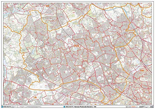 Harrow – HA – Postleitzahl Wandkarte – Papier von XYZ Maps