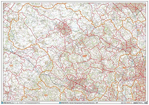 Hemel Hempstead HP-Wandkarte, Postleitzahl, 2A, kunststoffbeschichtet, 119 x 168 cm von XYZ Maps