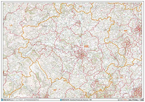 Hereford HR-Wandkarte, Postleitzahl, kunststoffbeschichtet von XYZ Maps