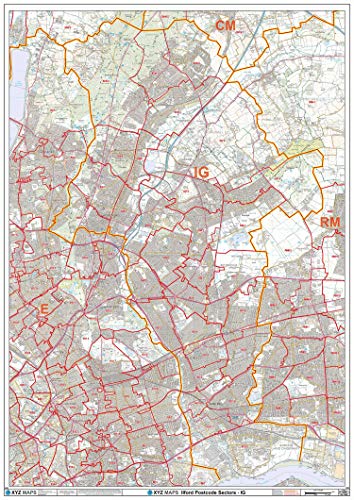 Ilford IG, Postleitzahlen-Wandkarte, kunststoffbeschichtet von XYZ Maps