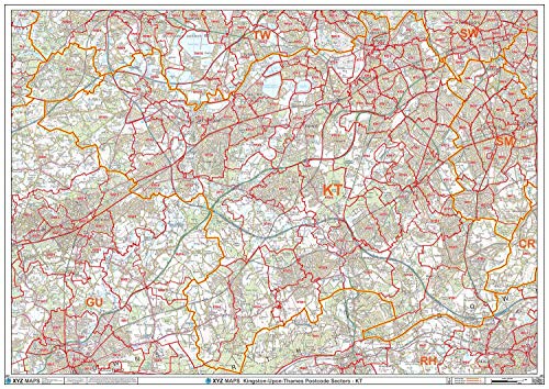 Kingston-Upon-Thames KT-Postleitzahl-Wandkarte, Papier von XYZ Maps