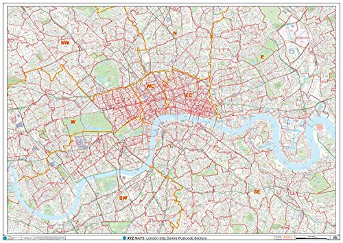 London City Center Wandkarte (C1), Postleitzahl Sektoren, kunststoffbeschichtet von XYZ Maps