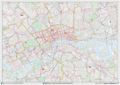 London City Centre Postleitzahl Bezirke – (D12) – Wandkarte von XYZ Maps