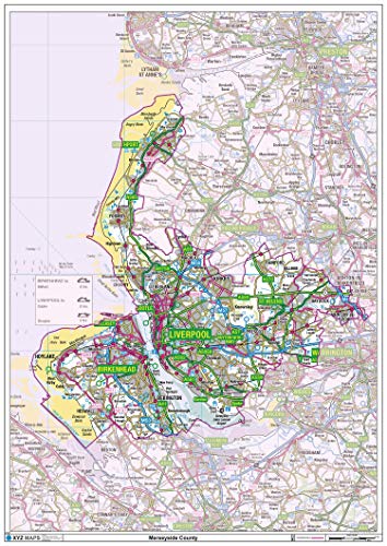 Merseyside County Karte mit Kunststoffbeschichtung von XYZ Maps