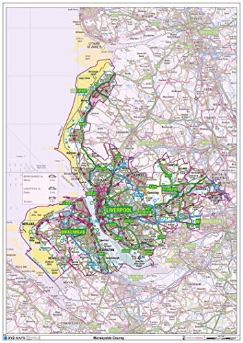 Merseyside County Map-Paper von XYZ Maps