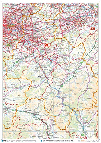 Motherwell ML, Postleitzahlenwandkarte, 2A, kunststoffbeschichtet, 119 x 168 cm von XYZ Maps