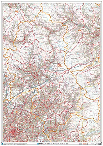 Oldham – OL – Postleitzahl Wandkarte – Papier von XYZ Maps