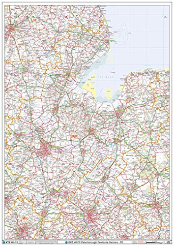 Peterborough Wandkarte, Polyethylen, Postleitzahl von XYZ Maps