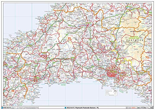 Plymouth PL-Wandkarte, Postleitzahl, kunststoffbeschichtet von XYZ Maps