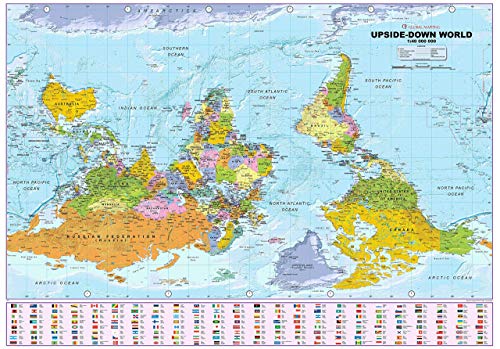 Politische Weltkarte von Upside Down, 1:40 m, mittelgroß, kunststoffbeschichtet von XYZ Maps